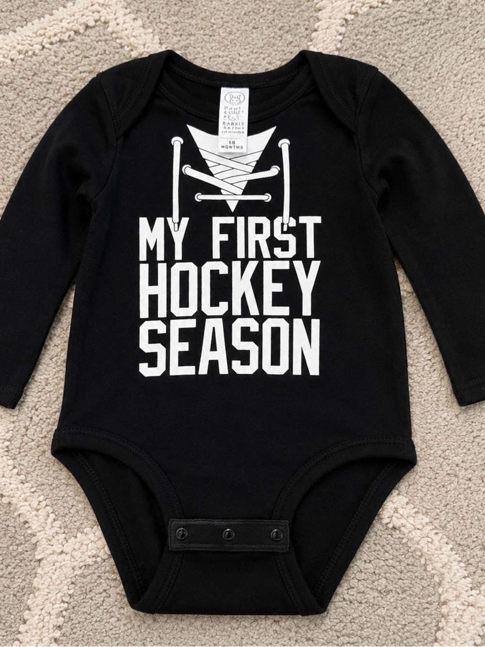 18M My First Hockey Season Long Sleeve Bodysuit Black